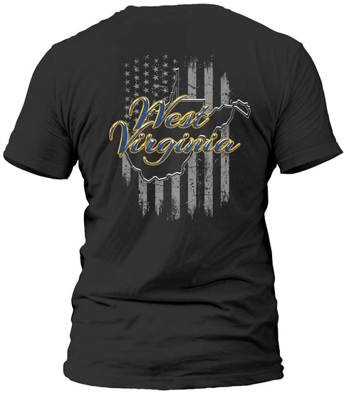 West Virginia Blue and Distressed Flag T-Shirt
