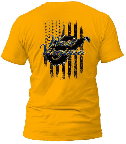 West Virginia Blue and Distressed Flag T-Shirt