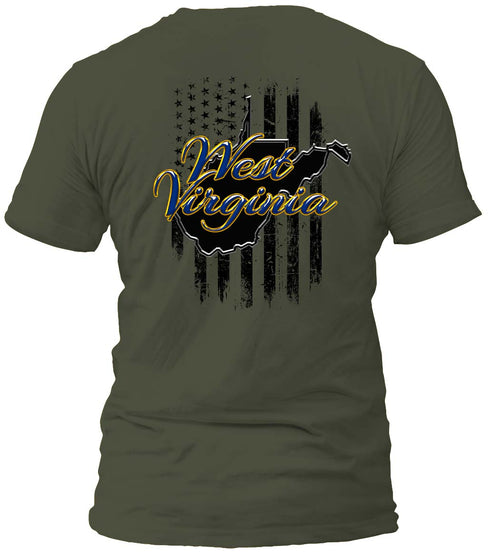 West Virginia Blue and Distressed Flag T-Shirt