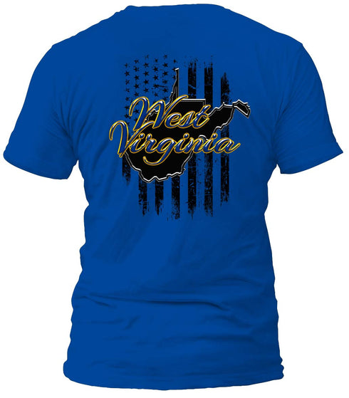 West Virginia Blue and Distressed Flag T-Shirt