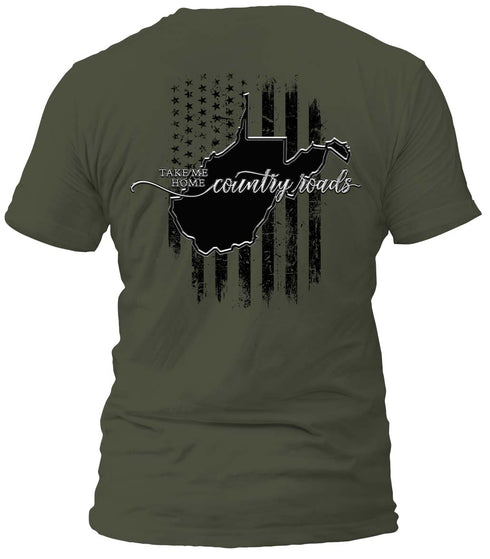 West Virginia Country Roads and Flag T-Shirt