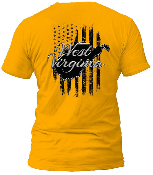 West Virginia Gray and Distressed Flag T-Shirt