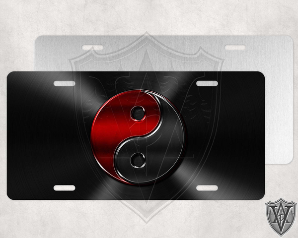 Yin and Yang Black and Red License Plate