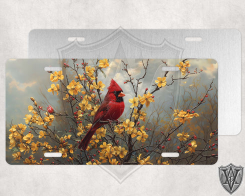 Cardinal and Yellow Blooms License Plate