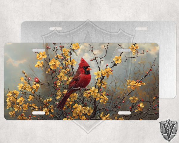 Cardinal and Yellow Blooms License Plate