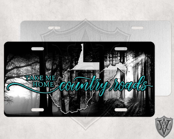 Country Roads Teal Dark Forest License Plate