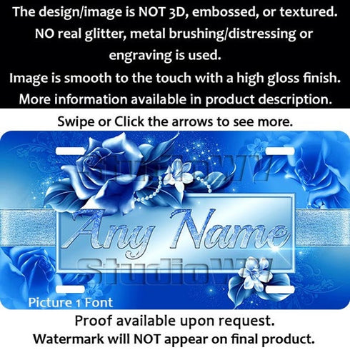 Dark Blue Couture Roses Personalized License Plate