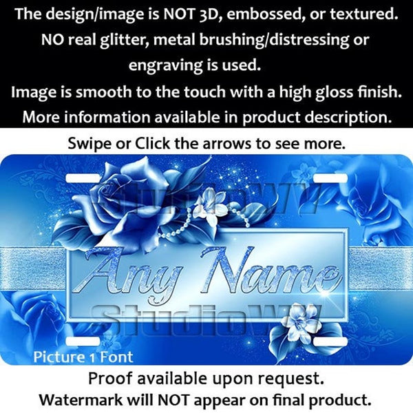Dark Blue Couture Roses Personalized License Plate