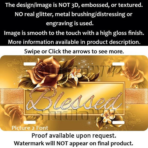 Golden Couture Roses Personalized License Plate