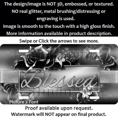 Black and White Couture Roses Personalized License Plate