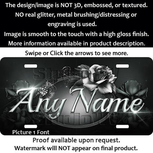 Black and White Roses Personalized License Plate