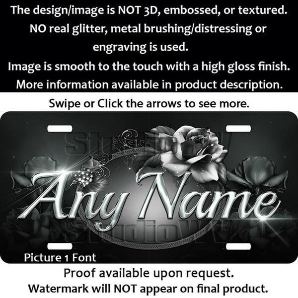 Black and White Roses Personalized License Plate