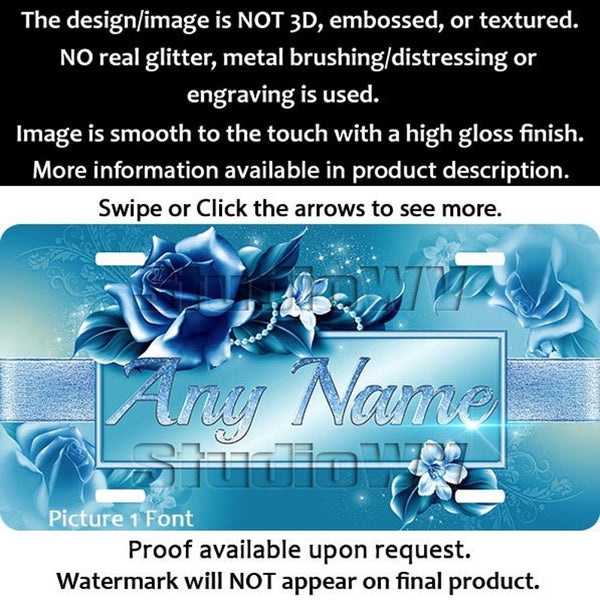 Blue Couture Roses Personalized License Plate