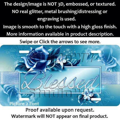 Blue Couture Roses Personalized License Plate