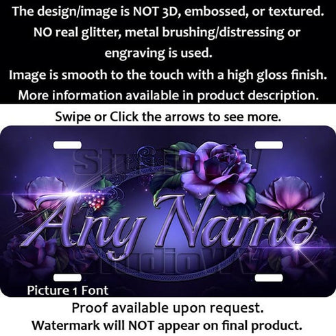 Purple Roses Personalized License Plate