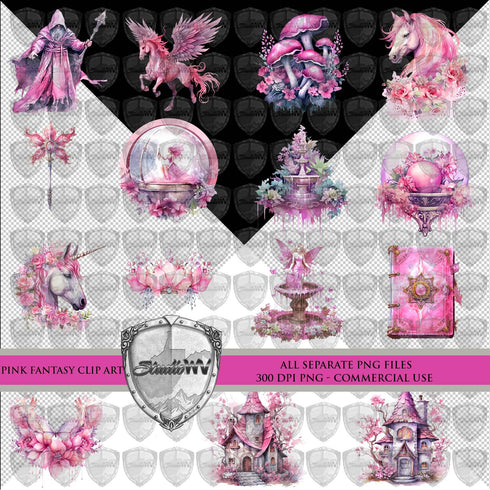 Pink Watercolor Fantasy Clip Art Download