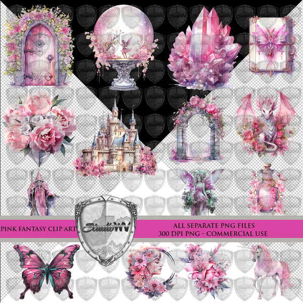 Pink Watercolor Fantasy Clip Art Download