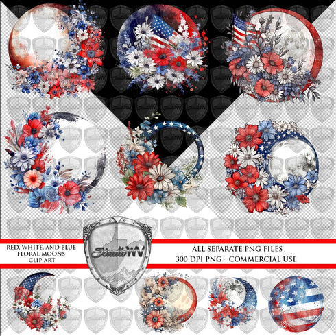 Patriotic Floral Moons Clip Art Download