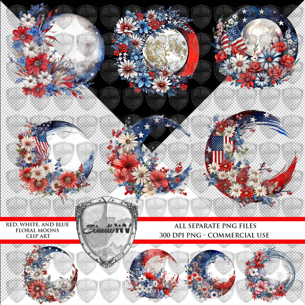 Patriotic Floral Moons Clip Art Download